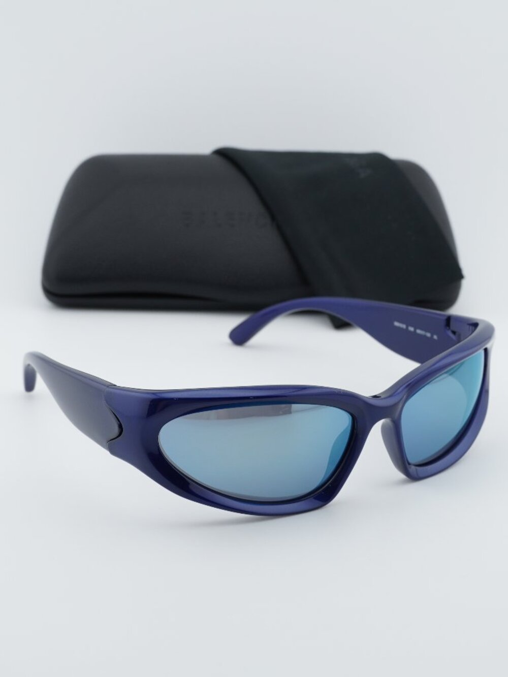 Balenciaga BB0157S 009 Geometric Sport Sunglasses - Blue / Blue Mirror